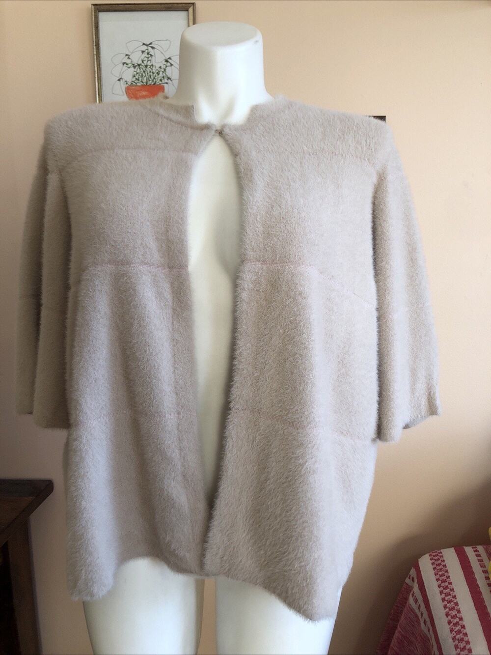 NWT Chicos Open Front Cardigan Textured Knit 3/4 Sleeve Powder Pink XXL